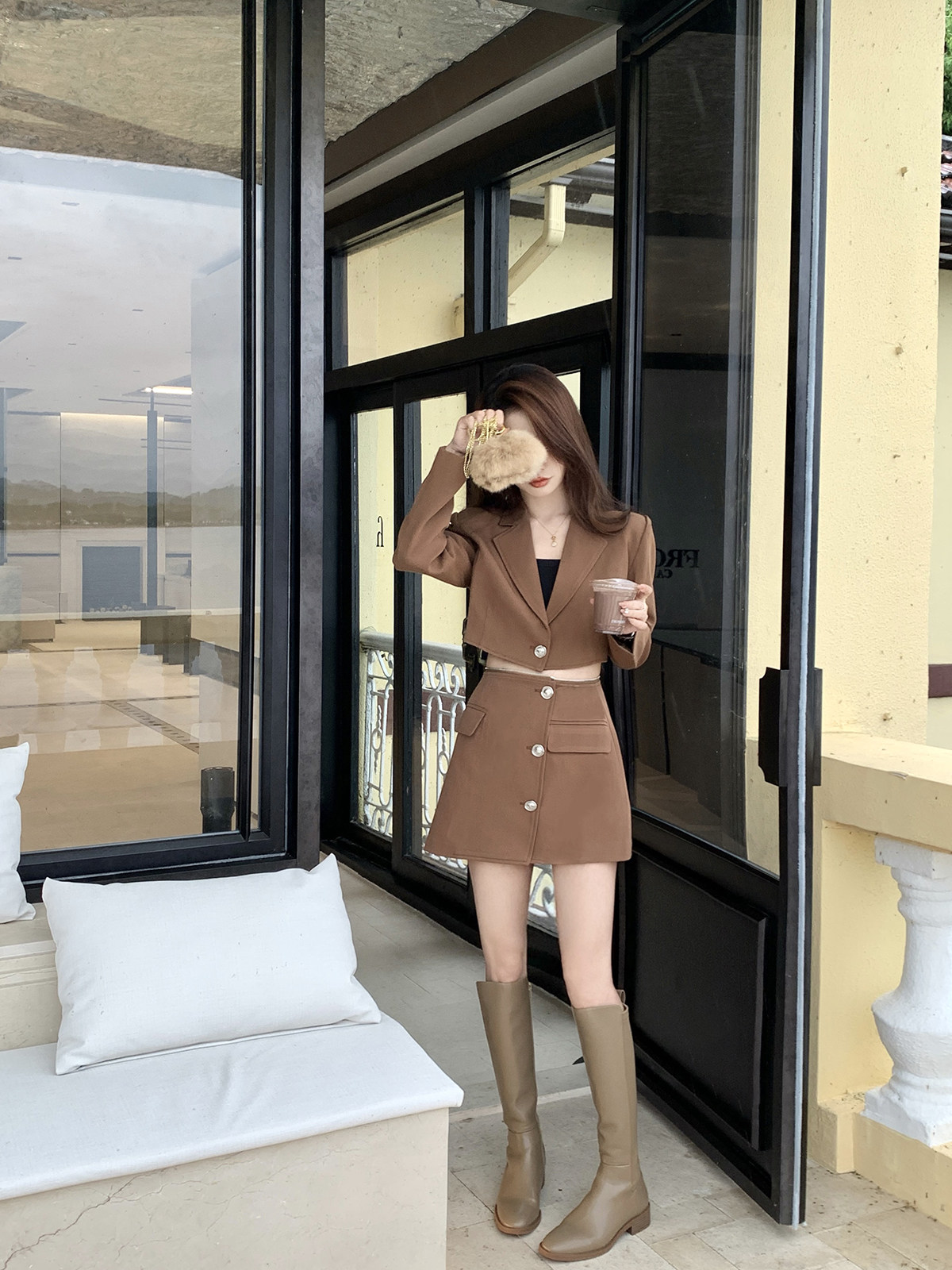 JustQin【伯克利日记】秋冬西装短款外套上衣气质半裙两件套装女,淘宝优惠券,粉丝福利购,淘宝优惠卷