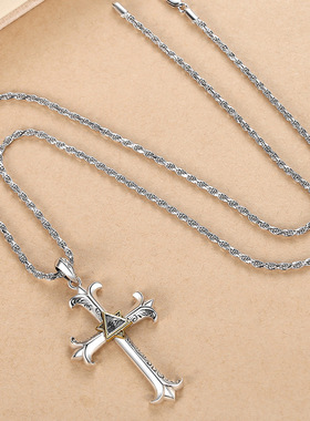 原创设计上帝之眼十字架吊坠男潮欧美时尚个性嘻哈复古项链情侣款