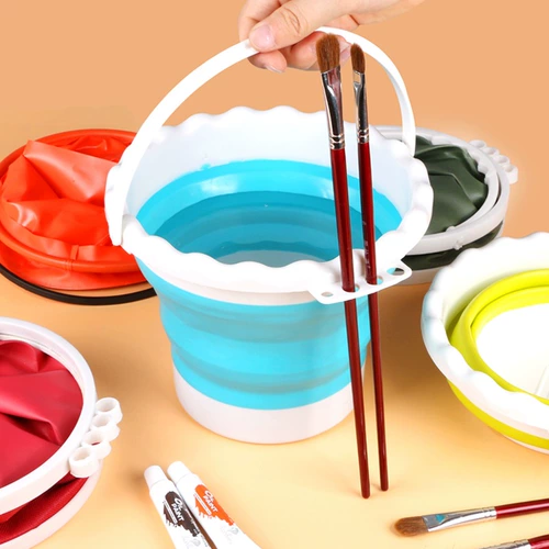 Художественный держатель для ручек, складной силиконовый клей, ведро, гуашь, портативная акварель, маленький пигментированный акрил, кисть для письма, стаканчик для мытья кистей