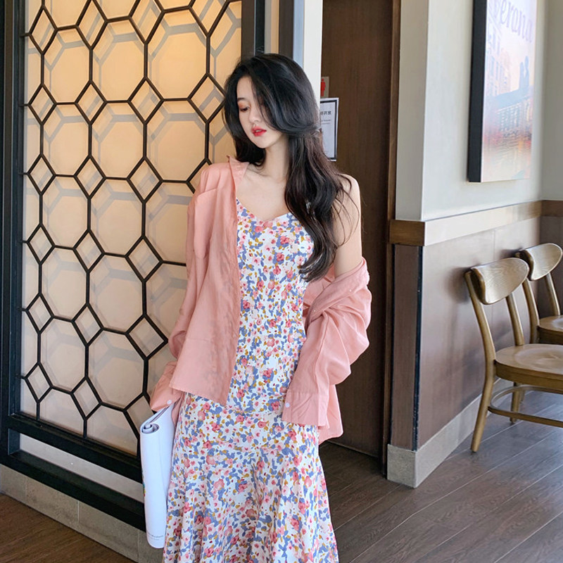 很仙的防晒两件套连衣裙女洋气衬衫 姊衫时尚套装