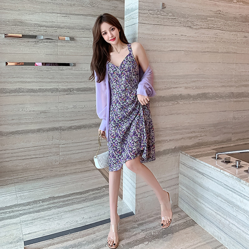 洋气防晒碎花两件套连衣裙女超仙 姊衫时尚套装