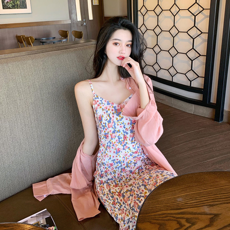 很仙的防晒两件套连衣裙女洋气衬衫 姊衫时尚套装