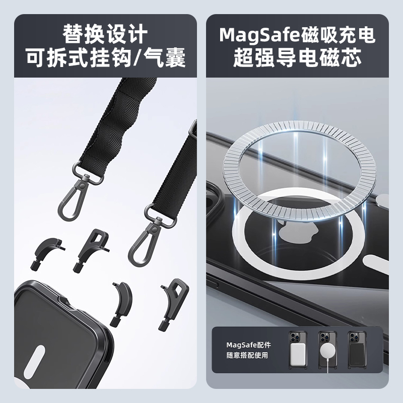 switcheasy适用2023款新苹果15磁吸手机壳iphone15promax军规气囊防摔保护壳magsafe磁吸充电斜跨挂绳男女潮 - 图2