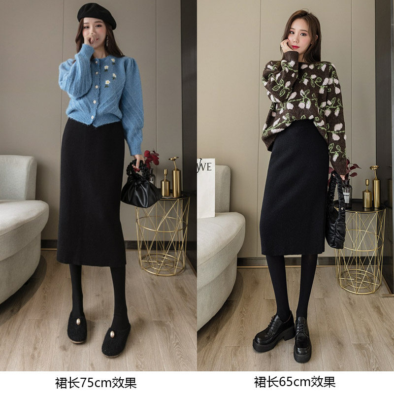 针织包臀不开叉直筒高腰半身裙子 夏央半身裙