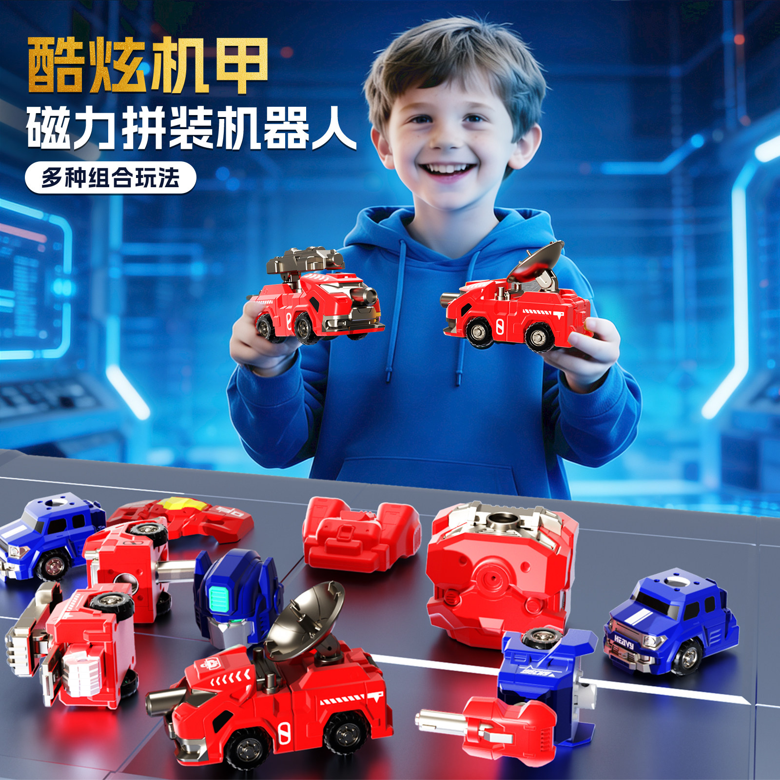 儿童磁吸磁力合体机甲变形机器人小汽车3男孩子金刚玩具生日礼物4,淘宝优惠券,粉丝福利购,淘宝优惠卷