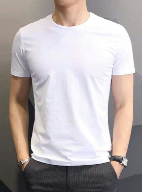 Pure white short sleeve t-shirt men's fitness slim T-shirt