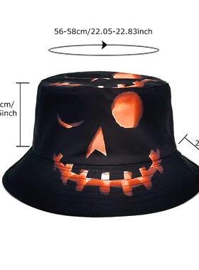 Halloween fisherman hat pumpkin hat万圣节渔夫帽南瓜鬼脸印花
