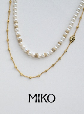 MIKO金色淡水珍珠双层锁骨链