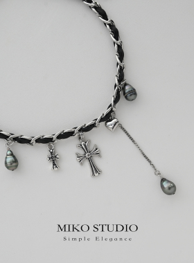 25新款时尚choker皮绳项圈朋克风海水大溪地黑珍珠巴洛克项链复古