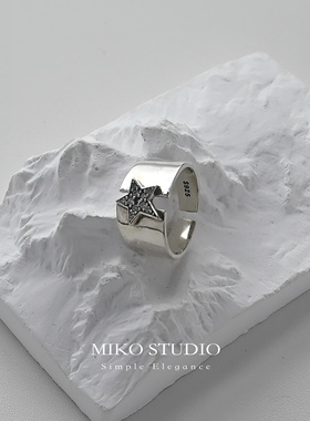 新款时尚五角星不规则复古天然淡水珍珠银戒指女设计感情侣对戒