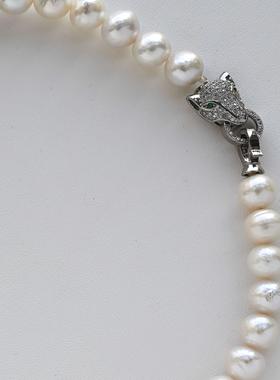 豹头镶近圆天然巴洛克项链复古少女珍珠手链轻奢时尚饰品个性百搭