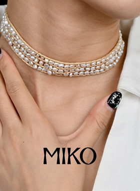 春夏新款珍珠项链淡水巴洛克珍珠颈链设计款手工编织绳choker