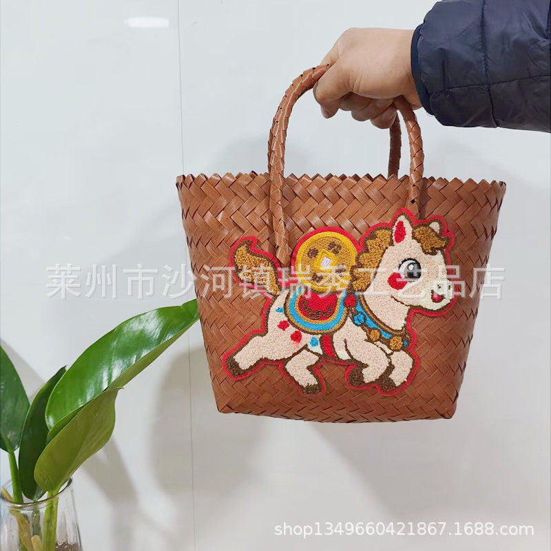 《马年限定》2026新款仿藤编织篮子包女包手提袋子伴手礼品篮子,淘宝优惠券,粉丝福利购,淘宝优惠卷