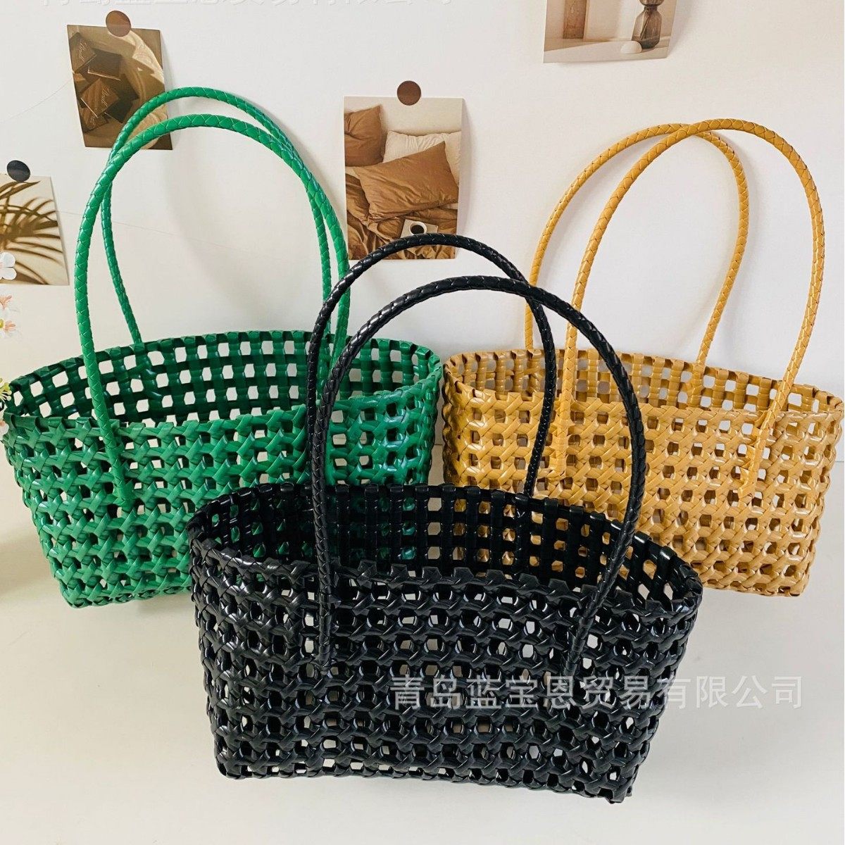 手提包镂空编织菜篮子包PVC通勤托特包手拎包沙滩度假草编包,淘宝优惠券,粉丝福利购,淘宝优惠卷
