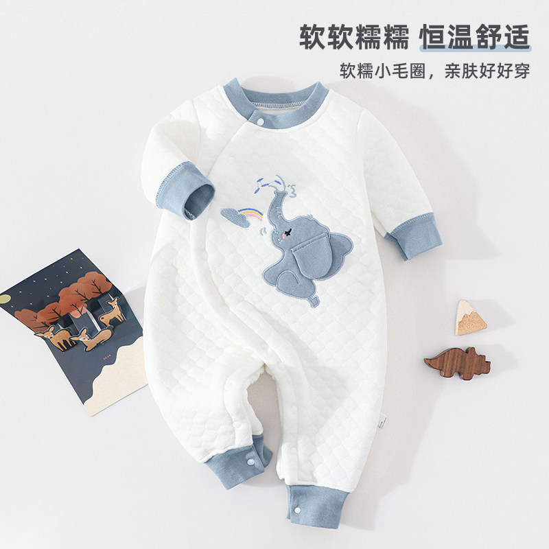 木木屋婴儿连体衣冬款加厚夹棉衣服纯棉睡衣套装宝宝秋装哈衣爬服