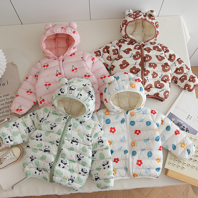 木木屋可爱花布小熊耳朵款棉服轻薄款春秋冬三季可穿男女童秋冬装
