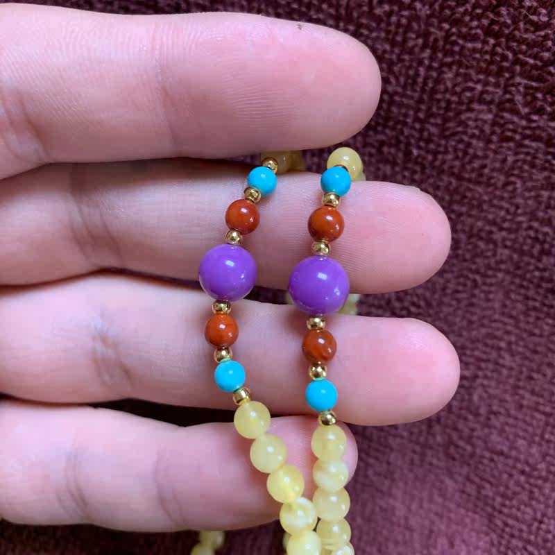 元辰宫天然蜜蜡水滴鸡油黄毛衣链 元辰宫项链