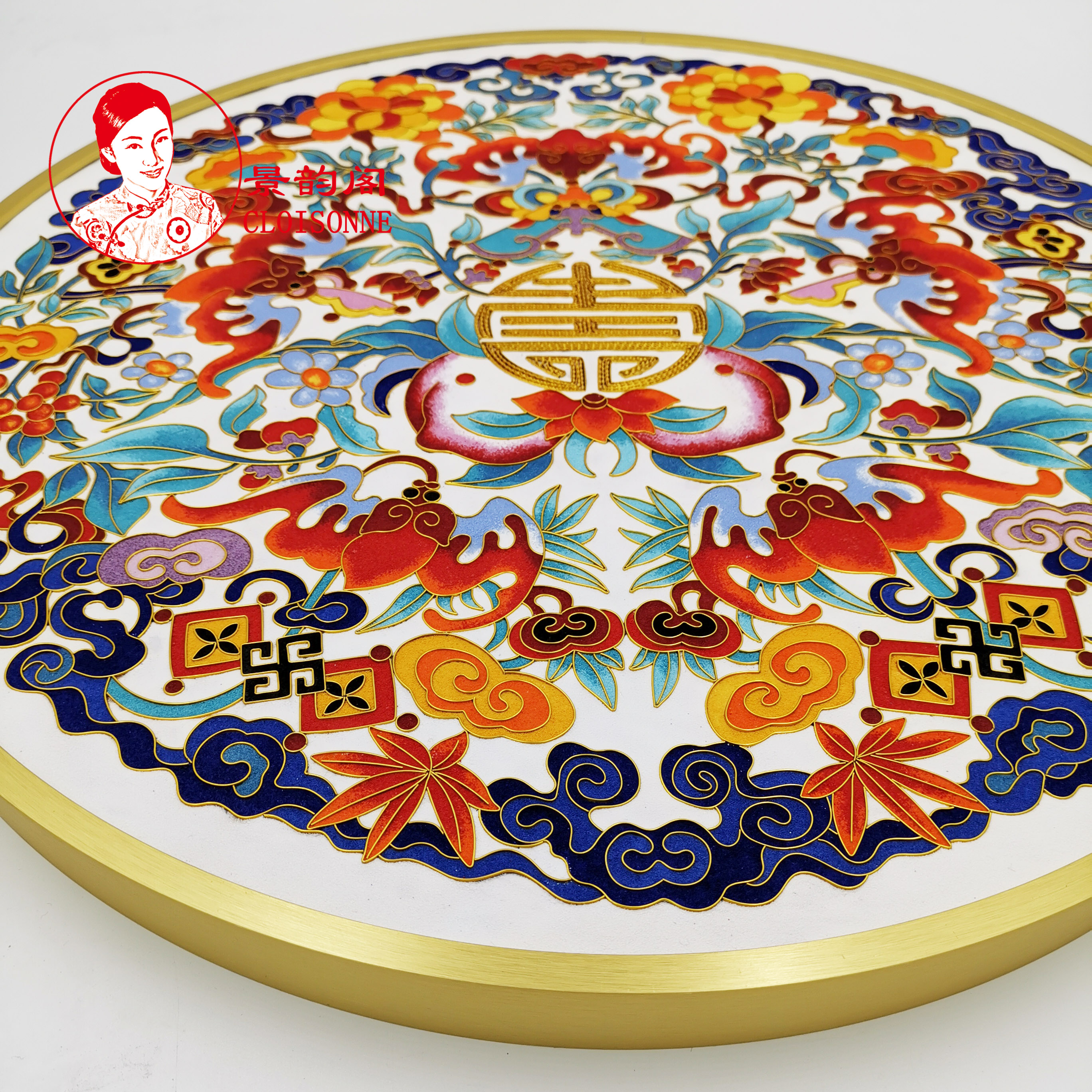 《五福祝寿》景泰蓝掐丝珐琅画diy材料包新中式装饰画贺寿礼非遗_虎窝淘