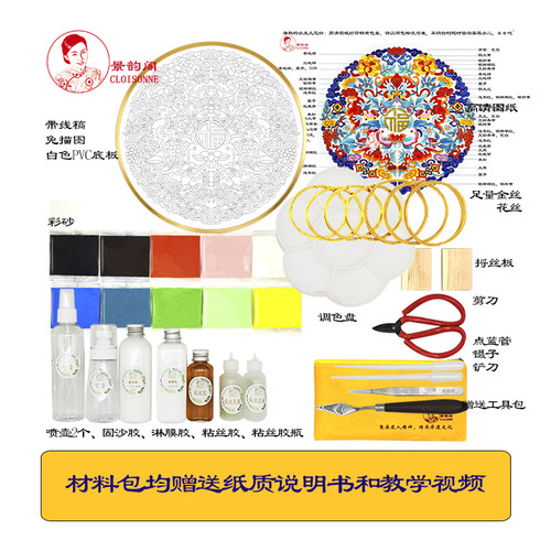 五福临门非遗手工景泰蓝掐丝珐琅画diy材料包金丝釉料祝福装饰画-图2