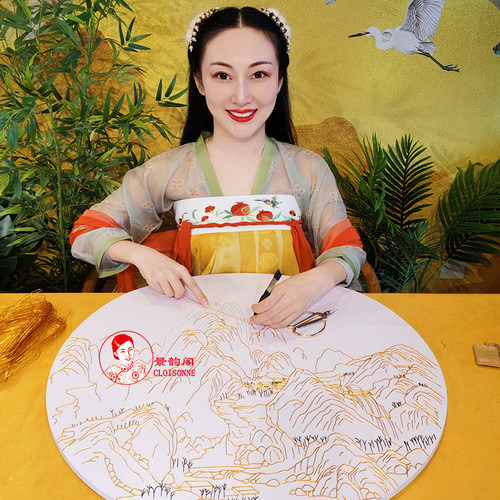 千里江山图景泰蓝掐丝珐琅画diy材料包 釉料成品定制玄关挂画非遗 - 图0