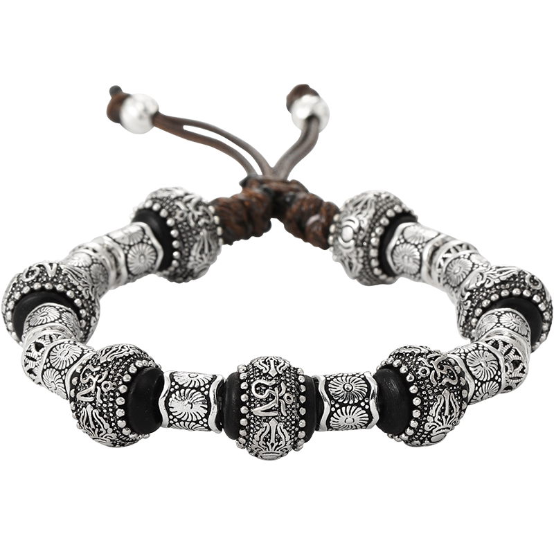 925纯银手工编织藏言转运珠手链女复古时尚金刚杵佛珠手饰潮首饰 猪猪淘宝优惠券 和好朋友一起省钱