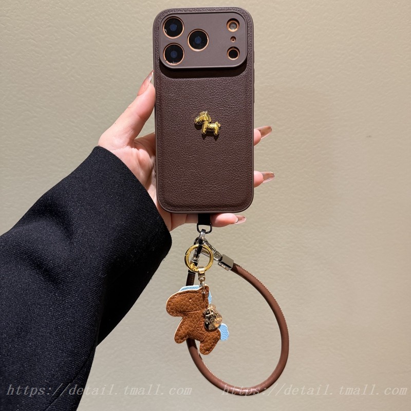 复古荔枝爱马仕橙皮纹小马适用iPhone17promax手机壳苹果16pro手绳15pro女14pro小众13高级感17pro新款17/16 - 图0