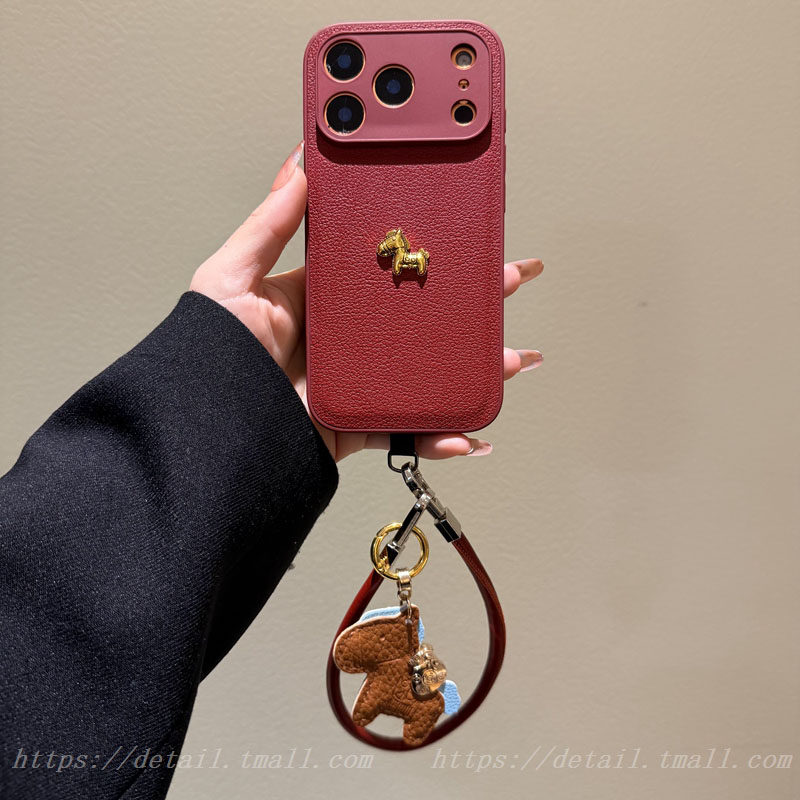 复古荔枝爱马仕橙皮纹小马适用iPhone17promax手机壳苹果16pro手绳15pro女14pro小众13高级感17pro新款17/16 - 图1