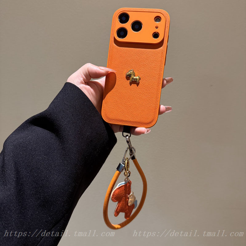 复古荔枝爱马仕橙皮纹小马适用iPhone17promax手机壳苹果16pro手绳15pro女14pro小众13高级感17pro新款17/16 - 图2