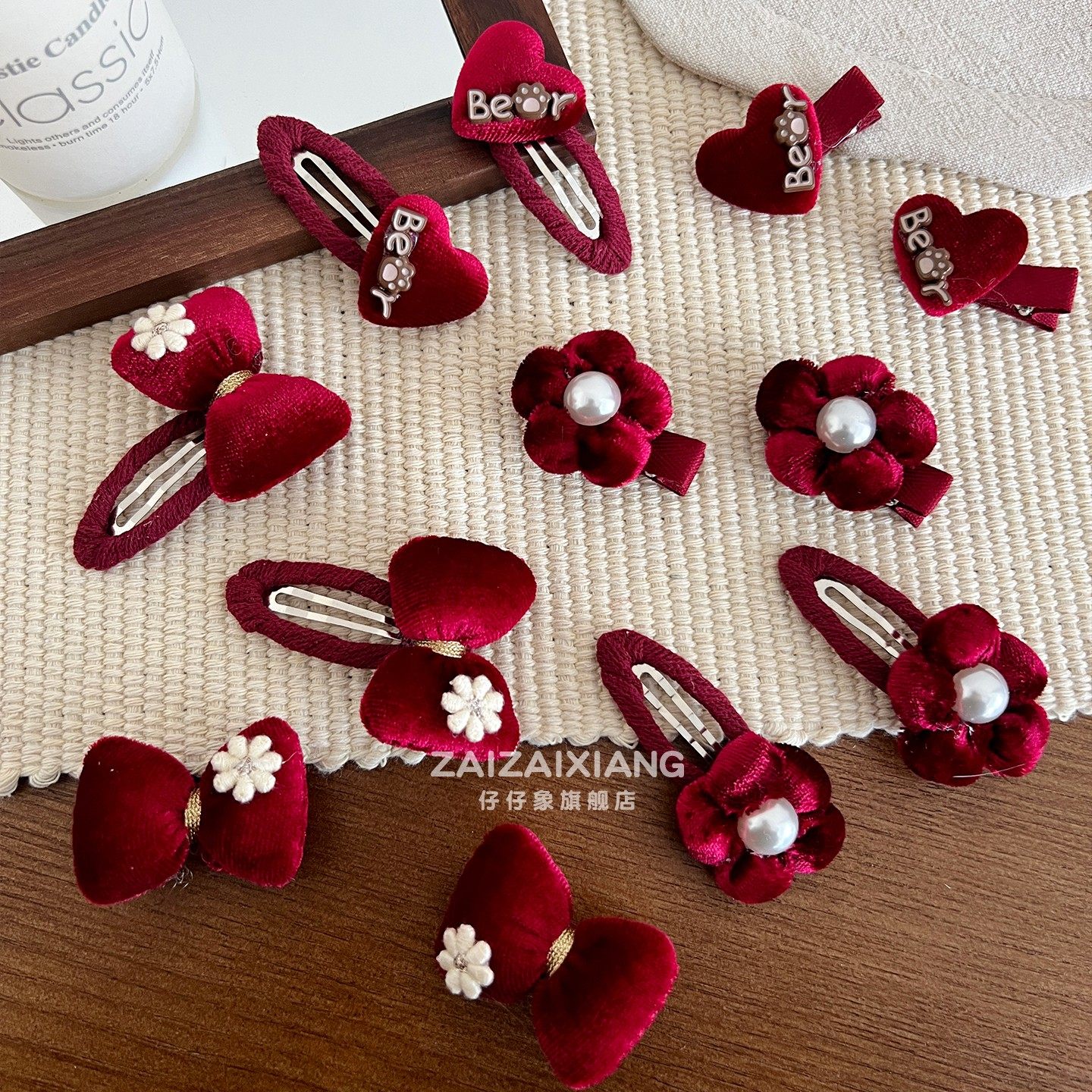 儿童新年红色花朵发夹女童侧边刘海碎发夹子宝宝过年拜年喜庆头饰,淘宝优惠券,粉丝福利购,淘宝优惠卷