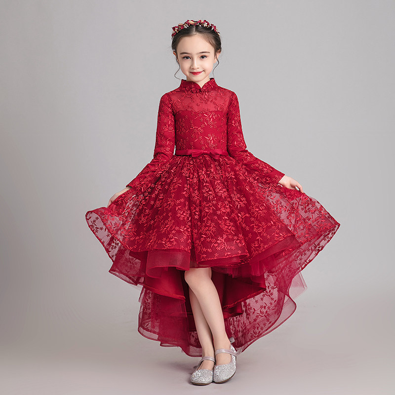 儿童晚礼服女童婚纱长袖小花童蓬蓬纱拖尾钢琴演出服走秀高贵秋冬,淘宝优惠券,粉丝福利购,淘宝优惠卷