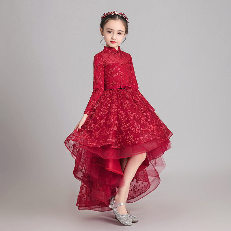 儿童晚礼服女童婚纱长袖小花童蓬蓬纱拖尾钢琴演出服走秀高贵秋冬,淘宝优惠券,粉丝福利购,淘宝优惠卷