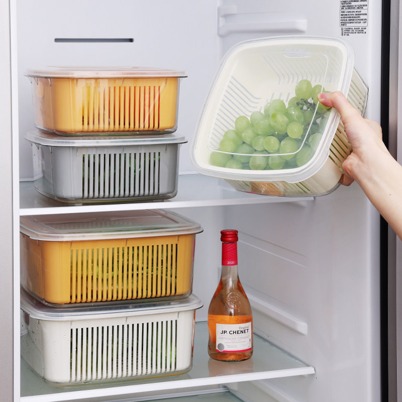 厨房双层沥水篮洗菜盆带盖多功能果蔬篮子水果盘滤水篮居家收纳篮 - 图0