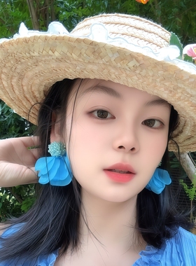 海边旅游度假蓝色布艺耳环耳饰耳钉耳坠耳夹2026春夏新款女饰品潮