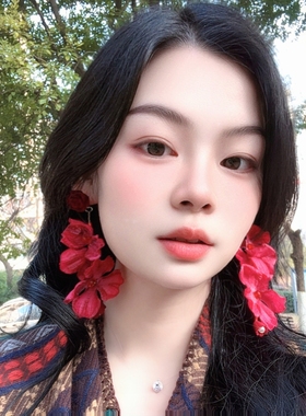 海边旅游度假红色花朵流苏耳环耳饰耳钉耳夹耳坠个性夸张2026新款