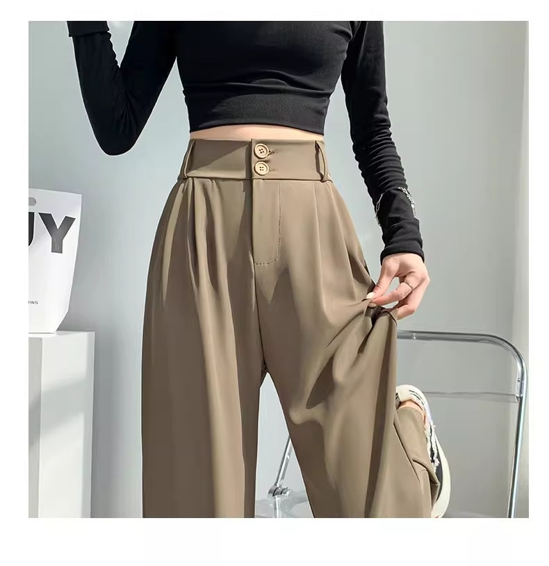 超显腿直!高腰休闲垂感窄版阔腿裤女2024春高级感显瘦直筒西装裤 - 图0