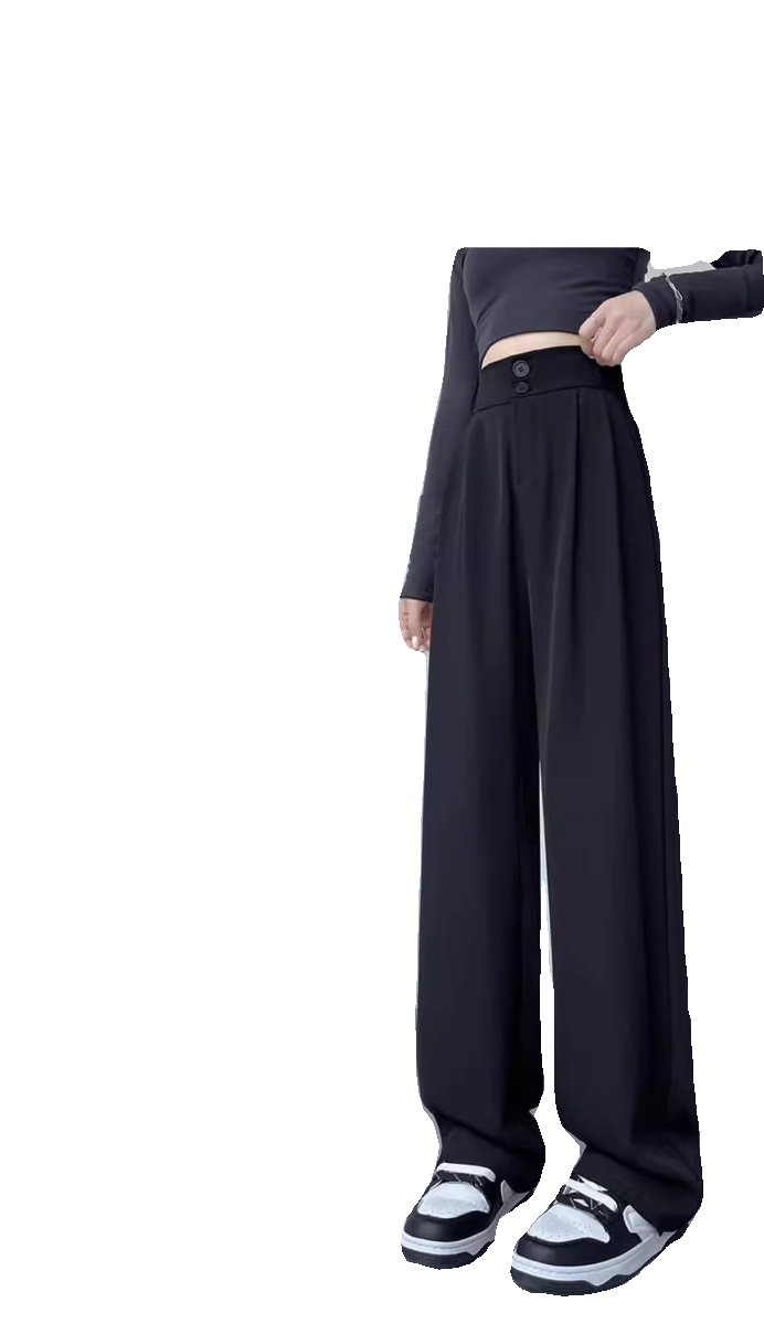 超显腿直!高腰休闲垂感窄版阔腿裤女2024春高级感显瘦直筒西装裤 - 图3