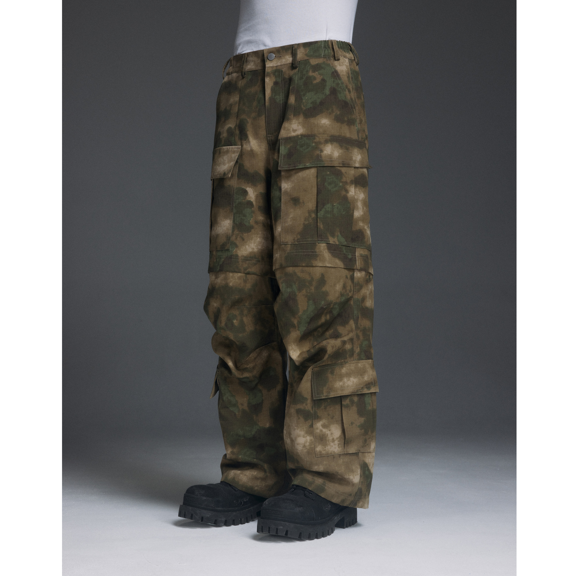 NOVACAM 美式复古休闲晕染迷彩baggy宽松多口袋直筒工装炮弹裤 - 图1