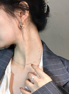 s925纯银光面凹凸不规则耳饰耳钉