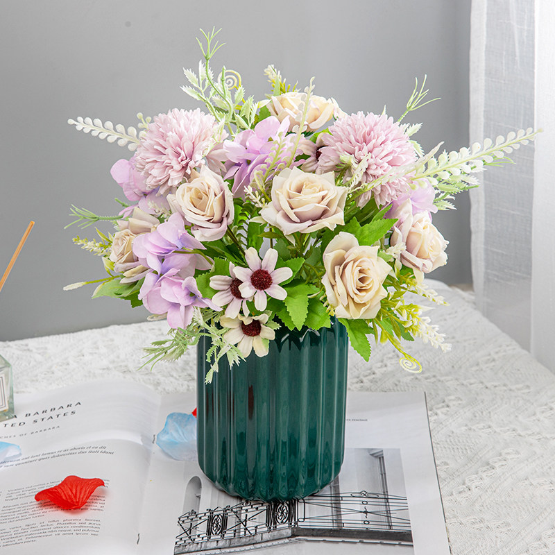 仿真绣球玫瑰花客厅餐桌带花瓶摆件清新插花艺家居装饰干花插花,淘宝优惠券,粉丝福利购,淘宝优惠卷