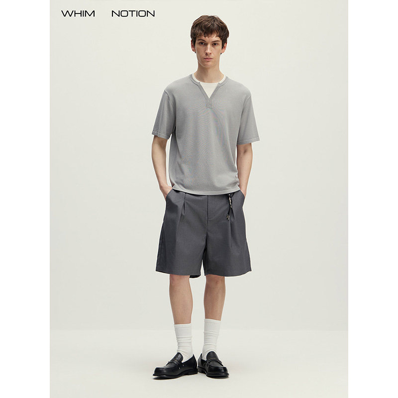 WHIMNOTION 26SS「通勤口粮」TR混纺对褶五分短西裤 抗皱易打理