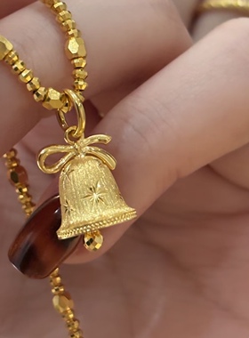 金包银拉丝铃铛吊坠项链蝴蝶结毛衣链配饰女百搭可定制送节日礼物