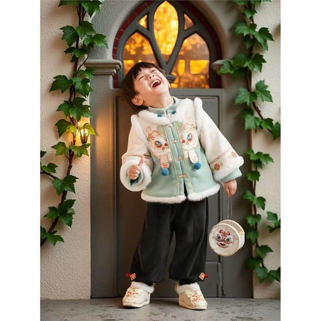 儿童汉服拜年服唐装新款男童宝宝过年喜庆周岁礼服加厚冬季两件套,淘宝优惠券,粉丝福利购,淘宝优惠卷