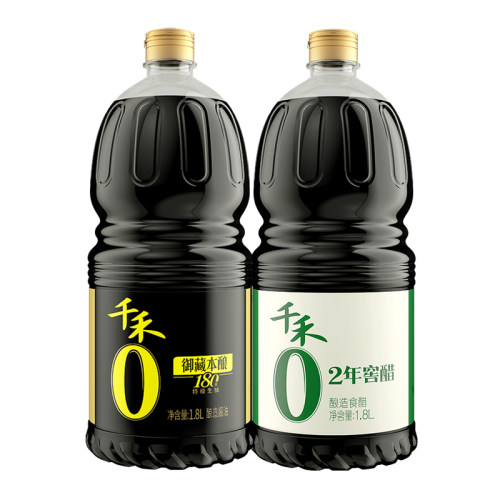 千禾零添加酱油180天酿造特级生抽1.8L+2年窖醋食醋1.8L共2瓶3.6L-图0