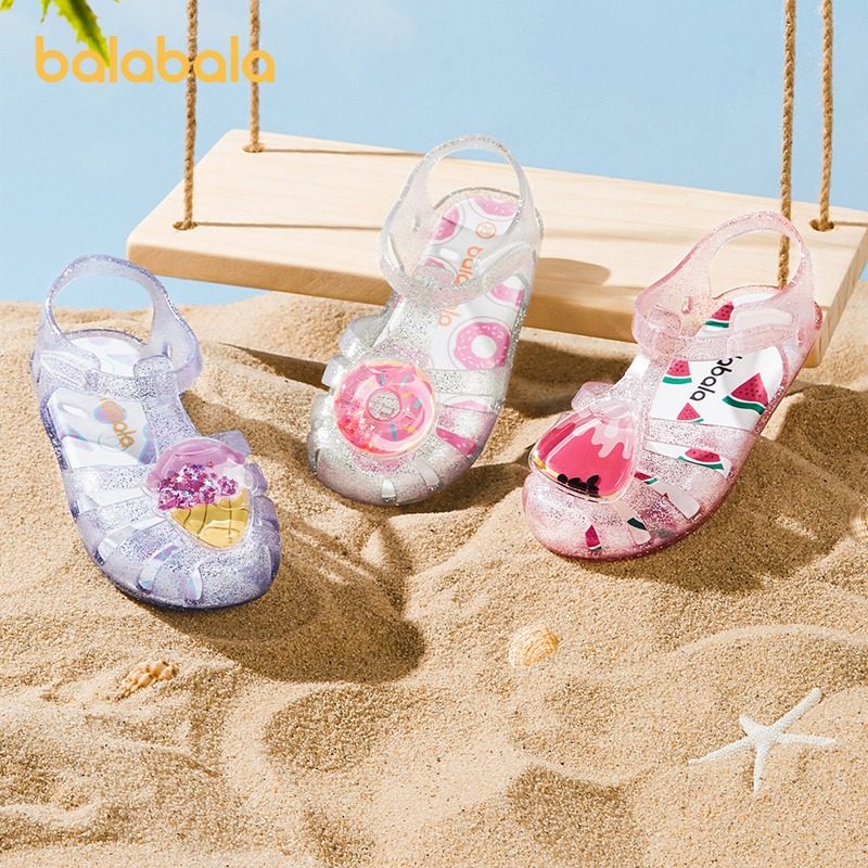 Balabala Girls Sandals Sweet Crystal Jelly Shoes
