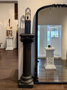 纯黑色质感罗马柱边几室内覆古欧式家居装饰摄影布置场摆件工艺品