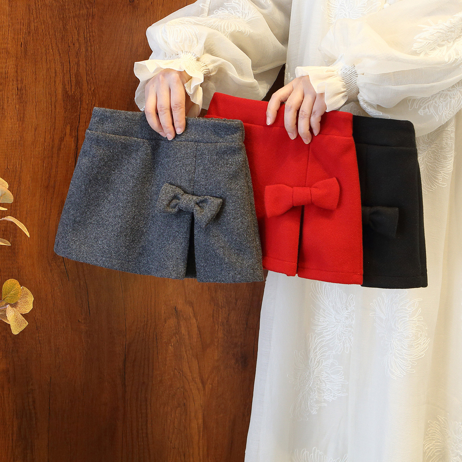 女童2025冬季新款毛呢加厚蝴蝶结半身裙女A字显瘦短裙防走光半裙,淘宝优惠券,粉丝福利购,淘宝优惠卷