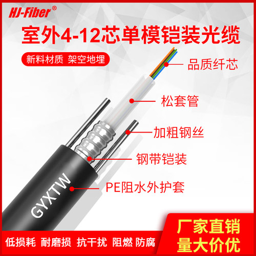 华杰恒讯 定制四4芯室外单模光缆光纤线GYXTW-4B单模铠装万兆6芯八8芯12芯架空地埋中心束管式网络监控光缆线 - 图1