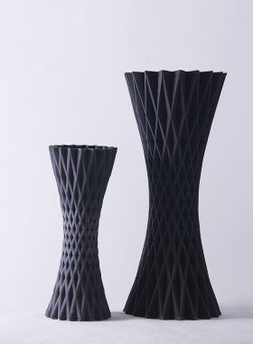 现代简约3D立体陶瓷网格小蛮腰花瓶摆件样板房间家居客厅装饰花器