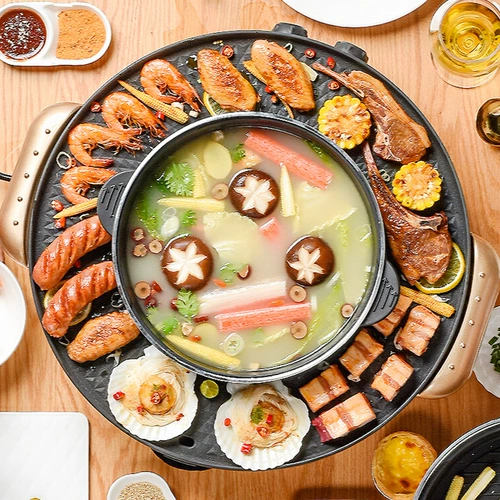 Многофункциональный горячий шашлык интегрированный горшок с шабу -заготовленным домом съемный электрический очистка бездыш бездымный корейский выпека