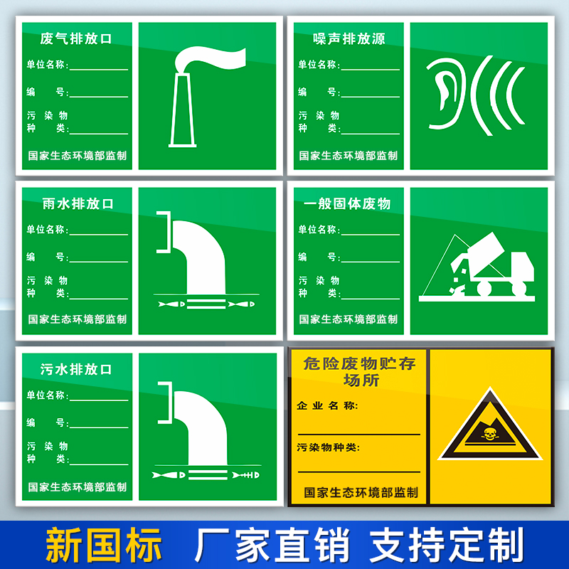 废气排放口标识牌污水雨水标牌废水标识标志牌一般固体废物噪声排放源危险废物立柱式全套铝板反光膜警示警告 - 图0